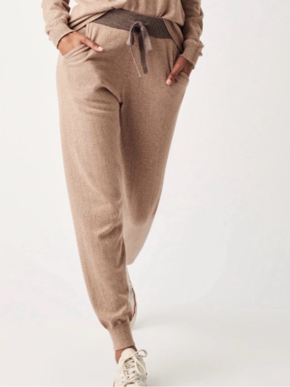 Faherty Organic Cotton Cashmere Jogger Pants Taupe Drawstring Size Small